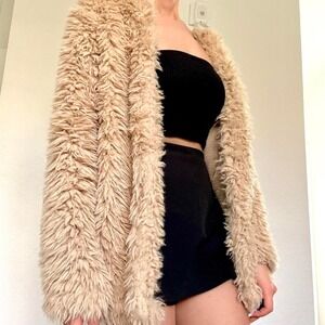 Y2K Tan Faux Fur Shaggy Jacket